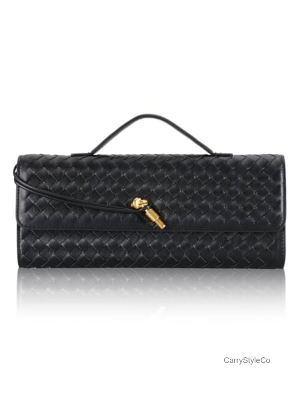 PU Leather Woven Clutch Purse Metal Turn Lock Evening Bag